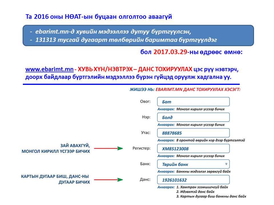 2016 оны НӨАТ-ын буцаан олголтын хуулийн хугацаа энэ сарын 31-нд дуусна