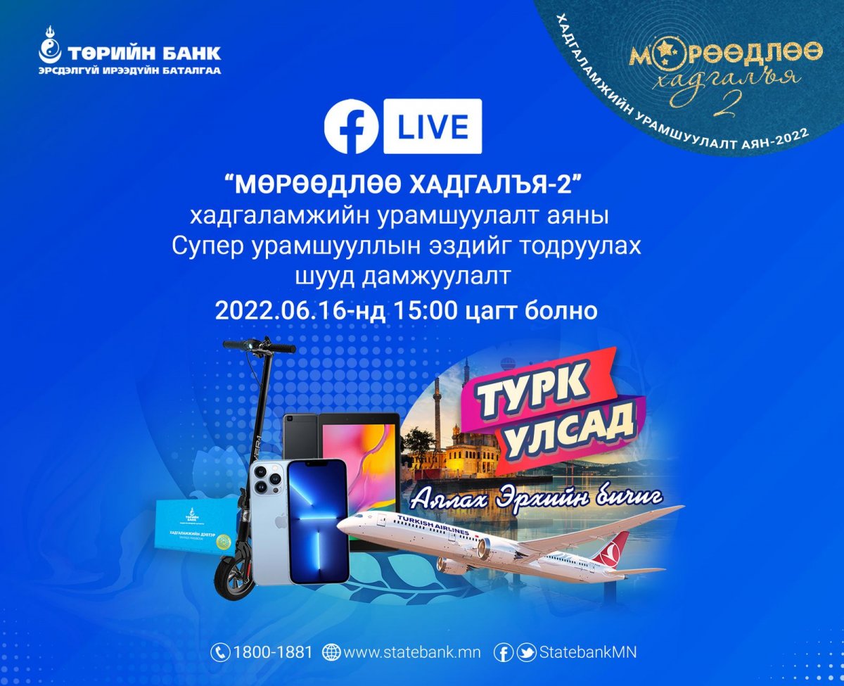 “Мөрөөдлөө хадгалъя” хадгаламжийн аяны Супер урамшууллын эзэд өнөөдөр тодорно