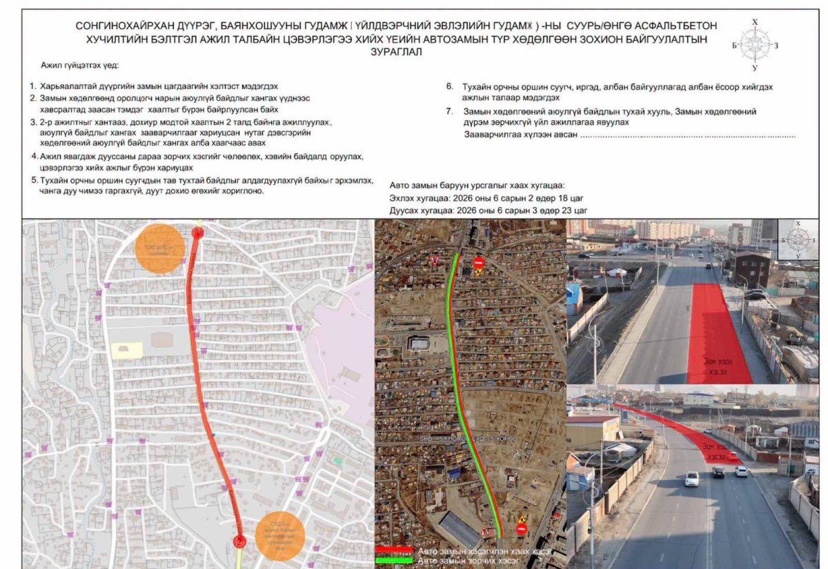 Өнөө орой  Улсын Хүүхэд, Залуучуудын Театраас Өндөр настан автобусны буудал хүртэлх авто замын нэг урсгалыг нээнэ