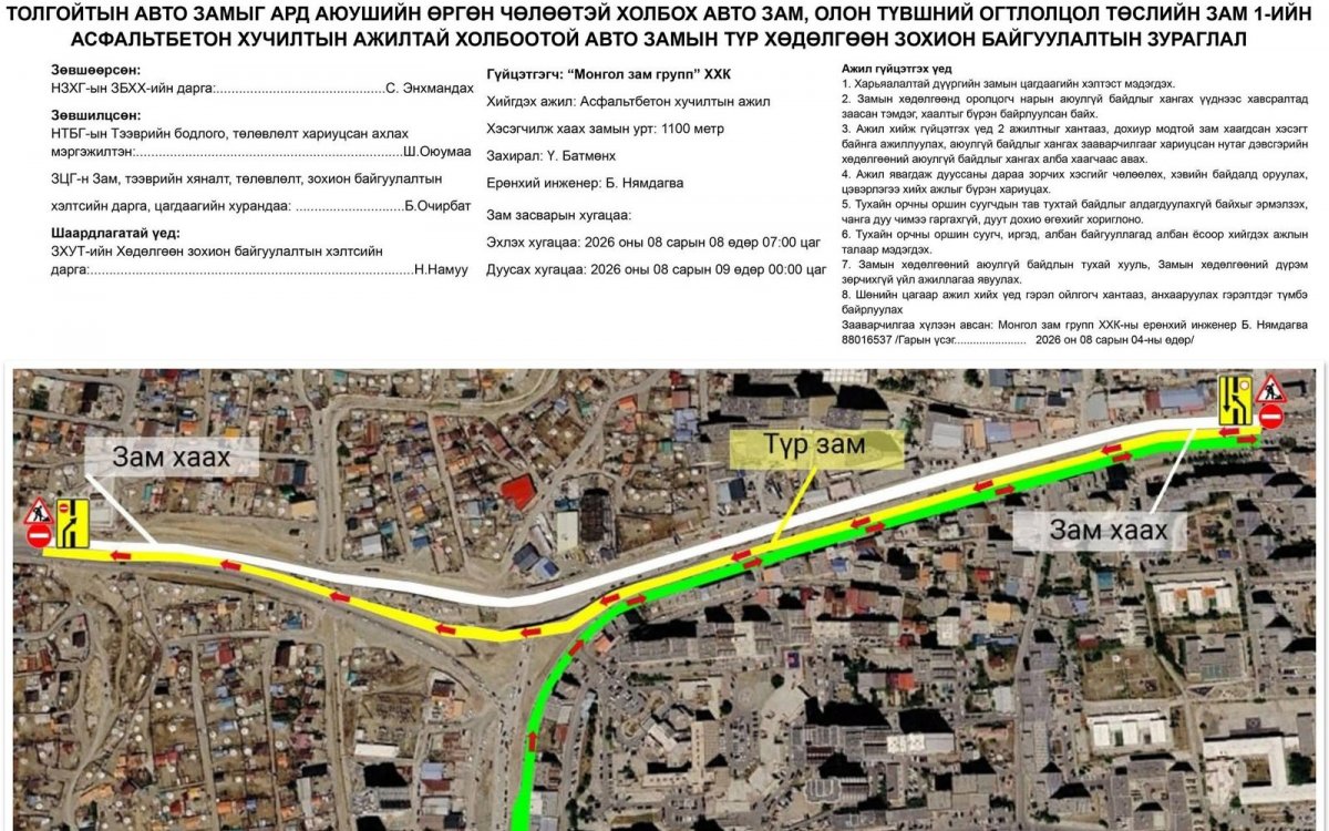  Толгойтыг 3, 4 дүгээр хороололтой холбосон авто замын хөдөлгөөнийг хэсэгчлэн хаана 